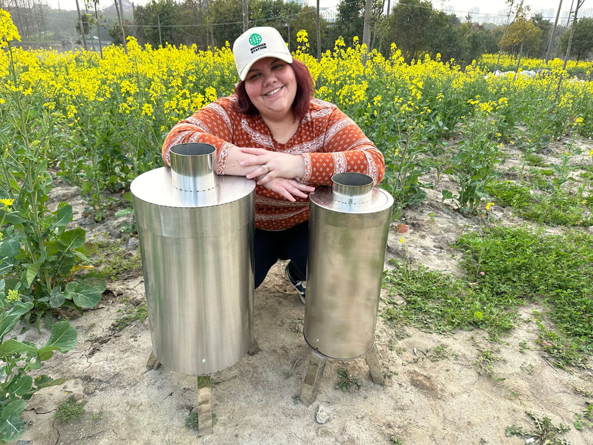 two different sizes of biochar kilns from biochar station